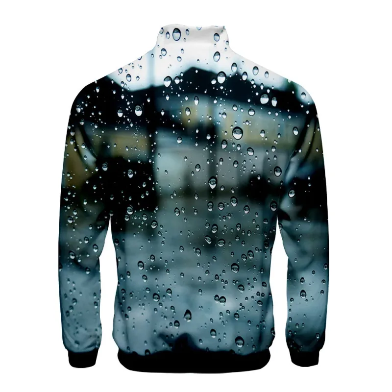 Harajuku Popular Rain 3D Print Zipper Raglan Jacket Windbreaker Boys/Girls Comfortable Stand Collar Jackets Coats