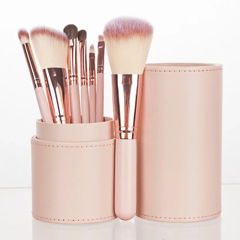 Portable 7Pcs Complete Makeup Brushes With PU Storage Bucket Foundation Highlight Eyebrow Beginner Cosmetic Kit