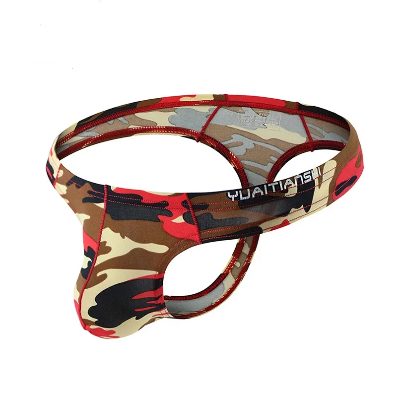 Men's Camo Print thong Gay Underwear Breathable 3D-Pouch Men G-String Bikini Elastic Waistband T-pants Seamless Male T-back — image 1