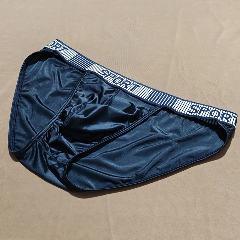 Herren-Slip mit hoher Gabel, mittlere Taille, elastisch, atmungsaktiv, U-konvexe Unterhose, Eisseide, Herrenunterwäsche, eng anliegende, seidige Shorts