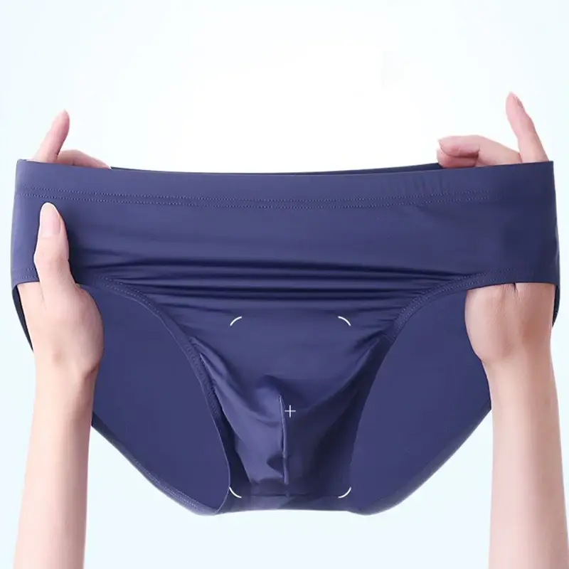 2 stücke Big Pouch Nylon Männer Unterwäsche Slips Eis Seide Männlichen Nahtlose Unterhosen Low-Taille Dünne Höschen Plus größe