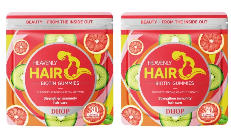 Biotin Gummies with Vitamin C and B12 Supports Strong Healthy Hair Growth Hair Care with Kiwi and Pomelo Extract - 15 Servings