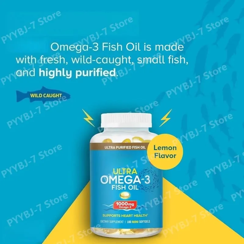 Fish Oil Omega 3 Mini Softgels 1000mg EPA + DHA Ultra Pure Supplements Heart Health Support Easy To Swallow Minis 180 Count — image 3