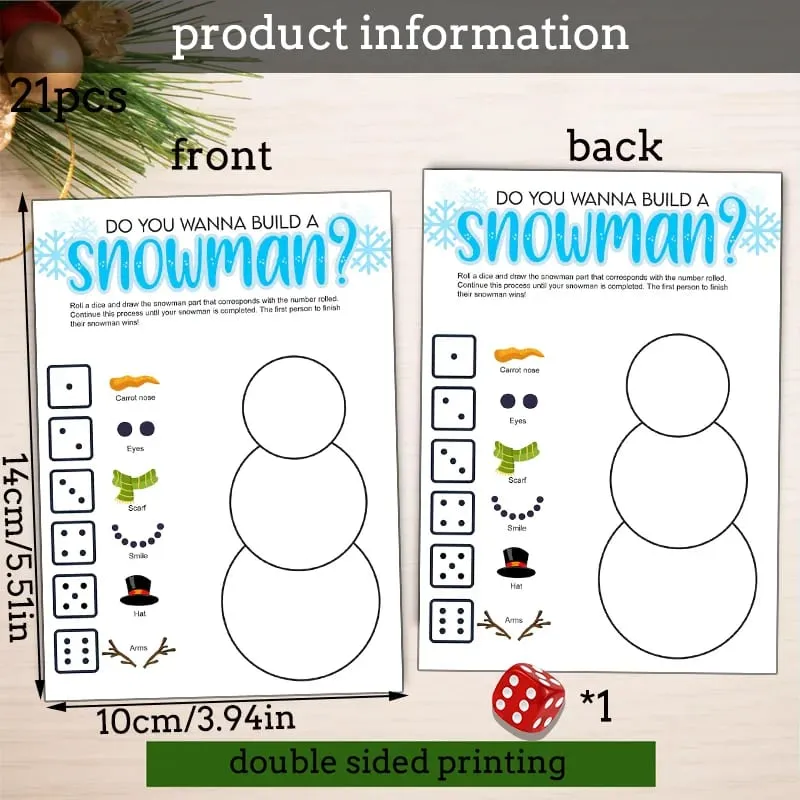 21pcs Christmas Roll a Snowman Game Cards Dice Rolling Game Set Snowman Drawing Game Family Party and Holiday Party Game — image 6