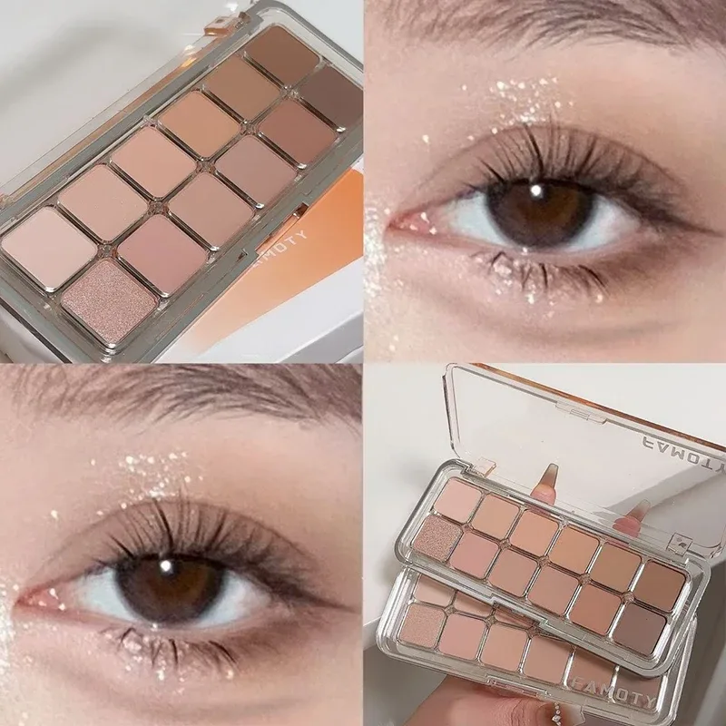 Palette di ombretti opachi a 12 colori a bassa saturazione Tè Albicocca Toni della terra Trucco per occhi opaco perlescente a lunga durata per l'uso quotidiano
