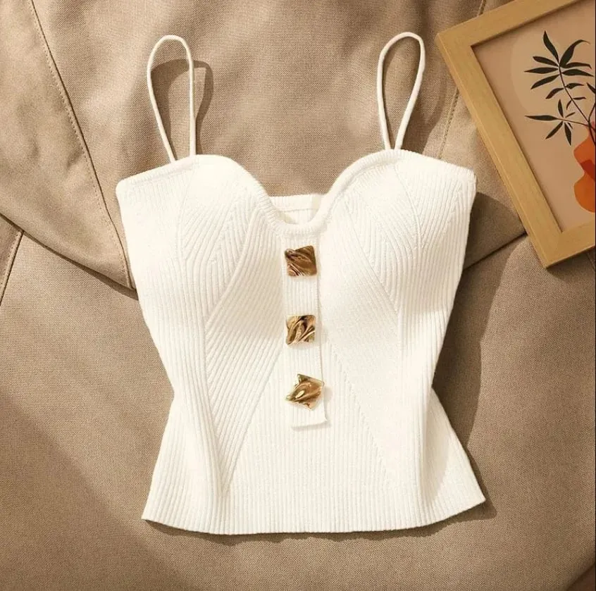 Summer Cross-Knit Suspender Women'S French Style Sexy Beauty Camisole Slim Fit Sleeveless T-Shirt No Chest Pad Short Tank Tops