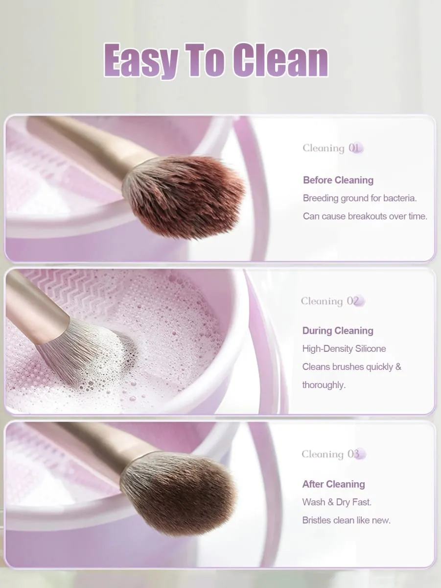 Makeup Brush Cleaner Bowl All-in-One Wash Dry & Storage Rack Gentle Non-Damage Cleaning Tool for Brushes Sponges & Blenders — image 3