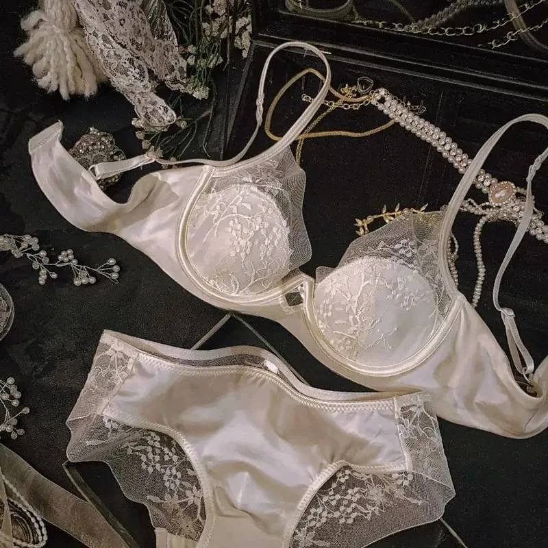 French-style Lace and Satin Lingerie Set Gather Adjustable Straps Bra & Thin Padding Soft Wire ComfortMuslim Girls Underwear — image 3