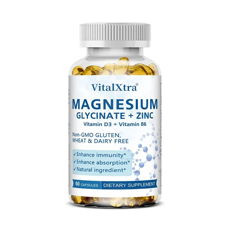 Magnesium Glycinate + Zinc Supplement - Supports Bones Immune System Heart Health Mineral Supplement Helps with Natural Sleep