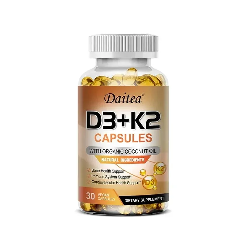 Vitamin D3 K2 Capsule - 5000 IU Vitamin D3 Promotes Strong Bones Calcium Absorption Teeth Heart Cardiovascular Health