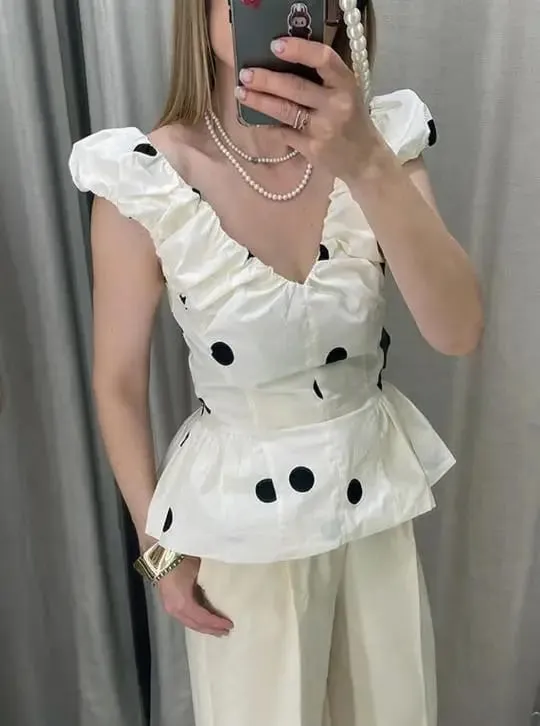 Retro Polka Dot Mini A-line Dress Elegant Stand Collar Puff Short Sleeve Waist-cinching Dresses 2026 New Lady Party Gowns — image 8
