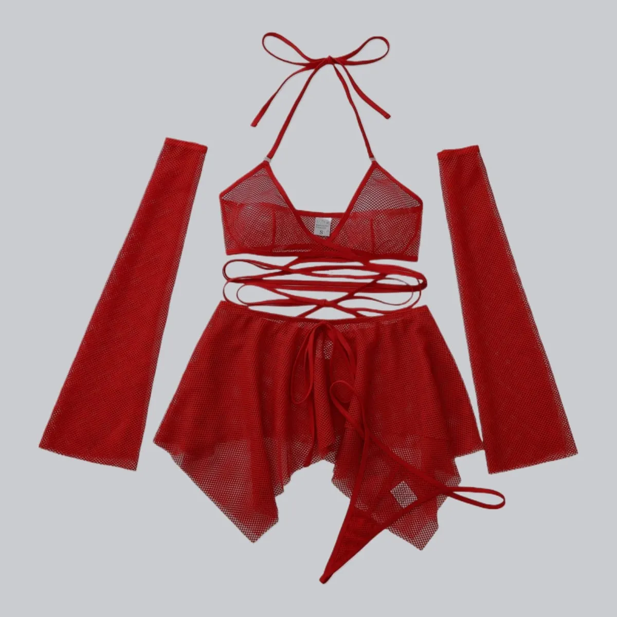 Sexy hot Lingеrie Trendy new comfortable and breathable fishnet sexy halter body-shaping lingerie set with sleeves