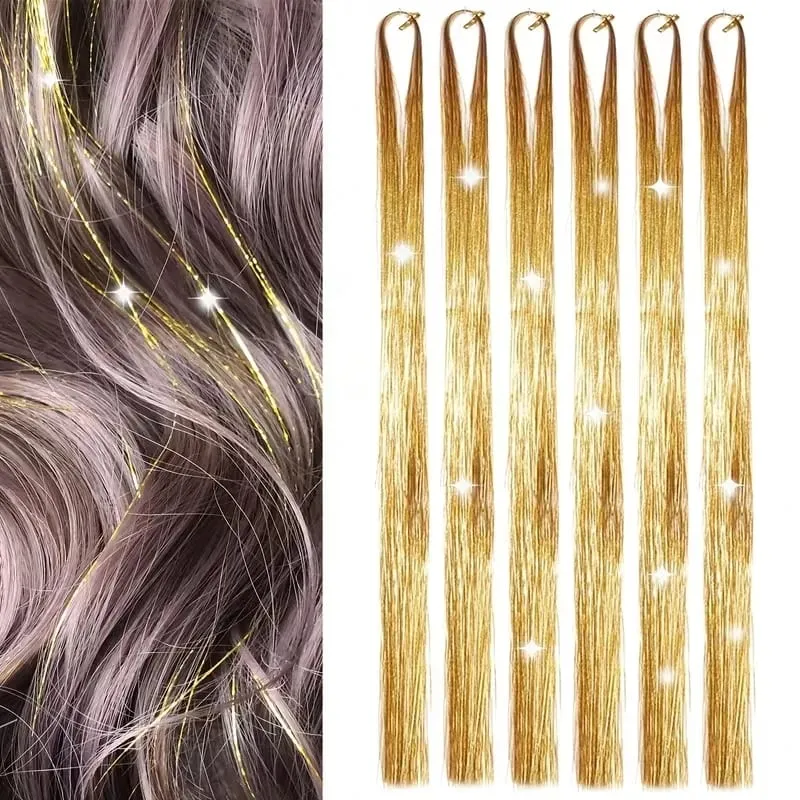 38Inch Tinsel Hair Extensions 6Pcs Sparkling Glitter Hair Synthetic Shiny Hair Accessories for Women Girls Party Cosplay