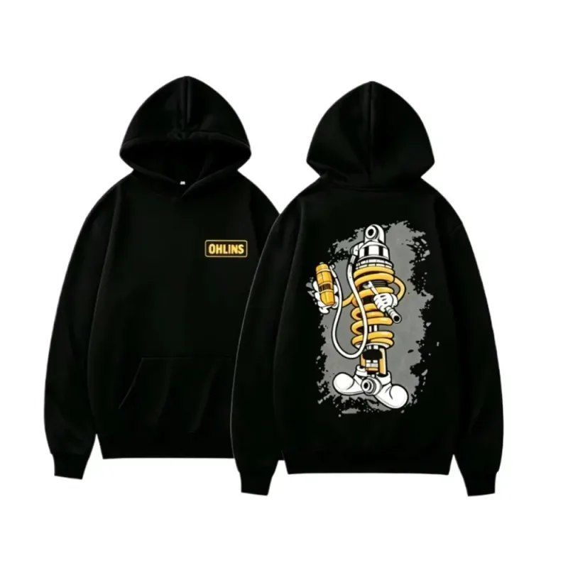 2026 New Ohlins Hoodie Racing Suspension Cartoon Mascot Graphic Print Unisex Loose Fit Autumn Winter Streetwear Sweatshirt Tops