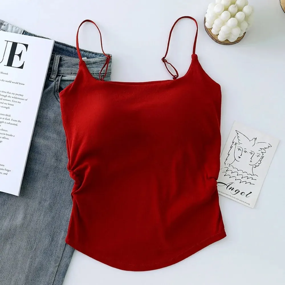 Simple Sleeveless Suspender Vest Slim Underwear Fitted Tops With Padded Cups Camisole Sports Activities