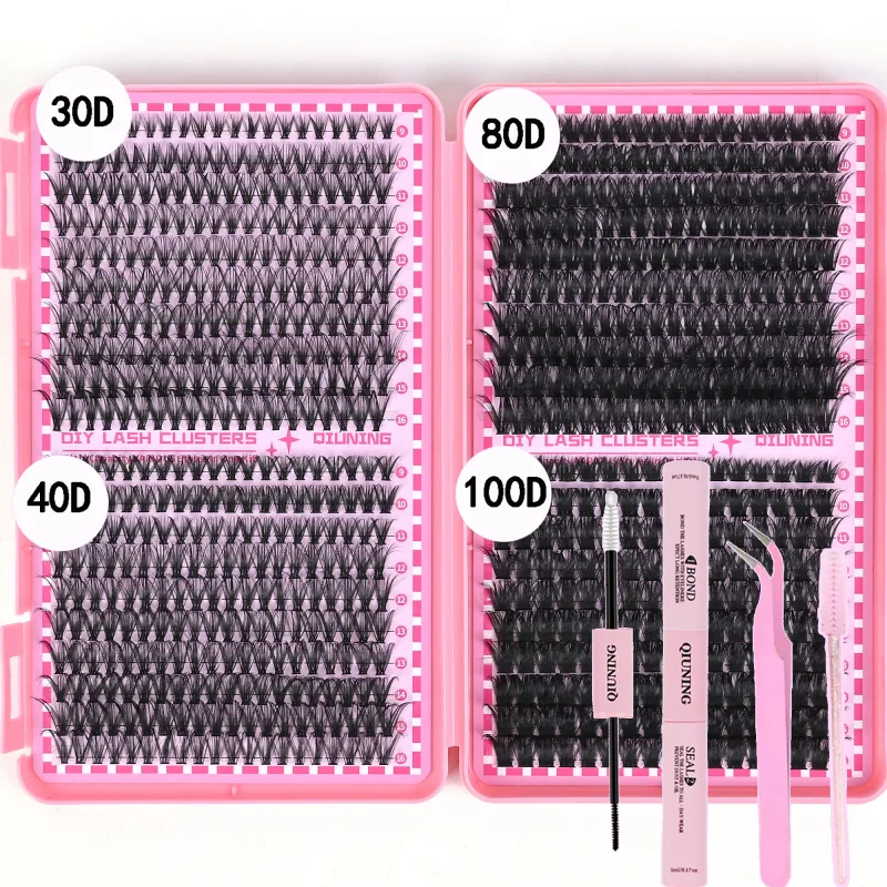 800PCS Lash Extension Kit DIY Clusters Eyelash Extension Kit Lashes Kit with Lash Bond and Seal Lash Tweezers