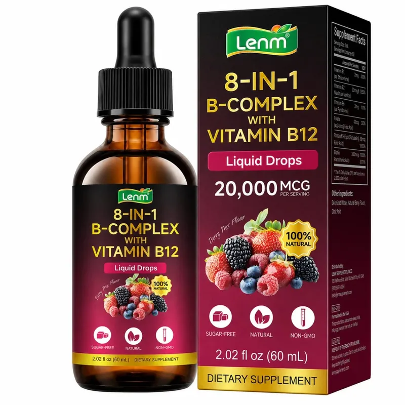 8-in-1 Vitamin B Complex Drops Maximum Absorption with Folate Vitamin B12 Supports Energy Focus Metabolism & Nervous Health 60ML