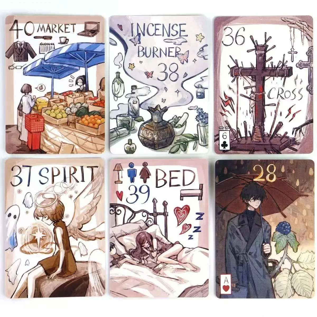 42 Stück anfängerfreundliche Lenormand-Karten, Primitives Lenormand-Deck, Rana-System, 9 x 6 cm