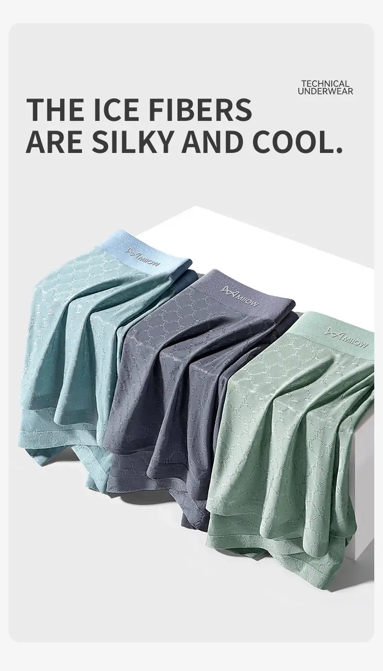 MiiOW 3 Chiếc Liền Mạch Ice Silk Nam Quần Lót Boxer Mùa Hè Lưới Thoáng Khí Quần Lót Nam Kháng Khuẩn Quần Lót Nam Võ Sĩ Quần Đùi