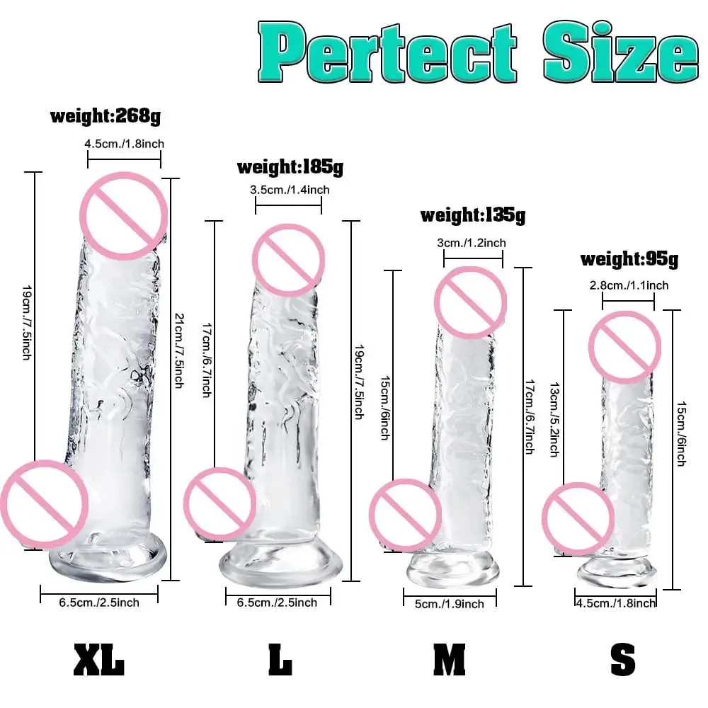 Different Sizes Transparent Soft Jelly Dildo Realistic Fake Dick Penis with Suction Cup G Spot Vagina Massage Sex Toy for Women