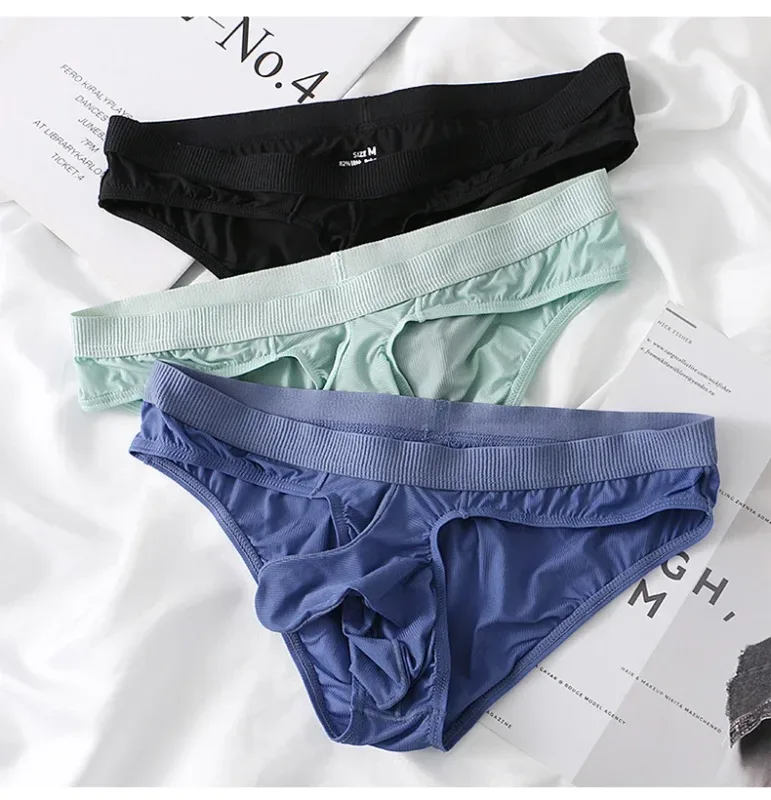 Slips d'été en soie glacée pour hommes, transparents, sans couture, à séchage rapide, culottes respirantes, sous-vêtements Ultra-fins