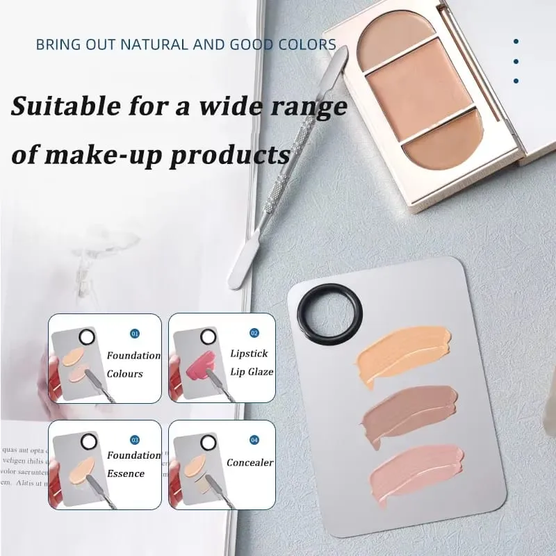 Makeup Mixing Palette KissDate Makeup Spatula Palette with Foundation Spatula Stainless Steel Makeup MixingTray Nail Art Palet — image 6