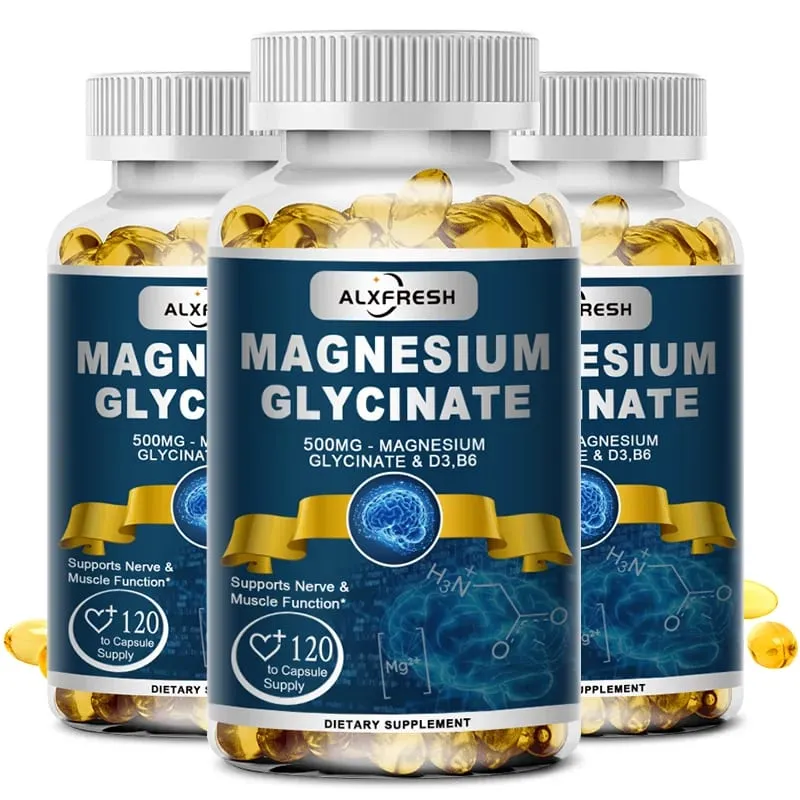 Original Magnesium Glycinate 500mg Supplement – High Absorption for Sleep Muscle & Restful Support - D3 B6 Zinc