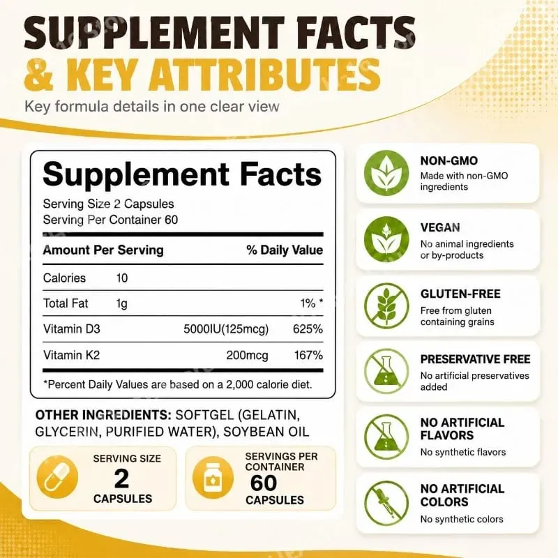 Googeer Vitamin D3 & K2 Capsules with Immune System Support and Bone Formation Support for Calcium Absorption 120 Capsules — image 2
