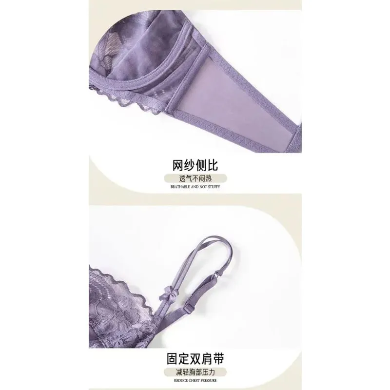 Everyday Lace Lingerie Ultra-thin Breathable Upper Support Anti-sag No Sponge Transparent Bra Set ladies Basic Underwear S-XL