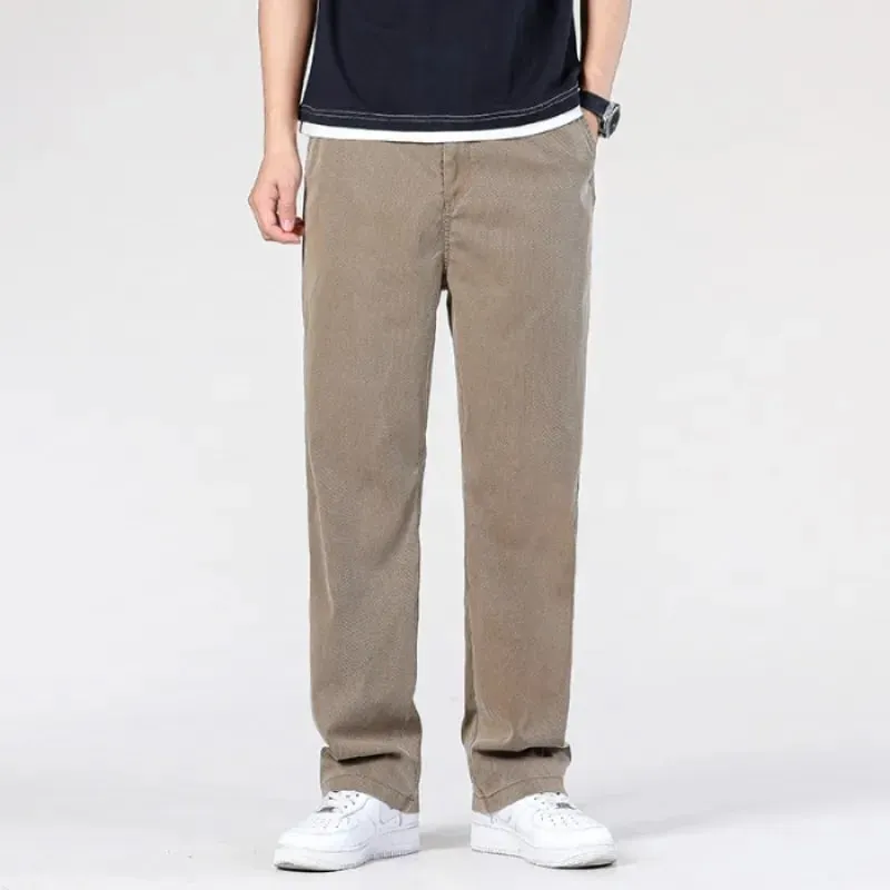 Summer New Baggy Jeans Men's Classic Thin Lyocell Fabric High Quality Straight Casual Pants Soft Denim Trousers Coffee Blue Gray