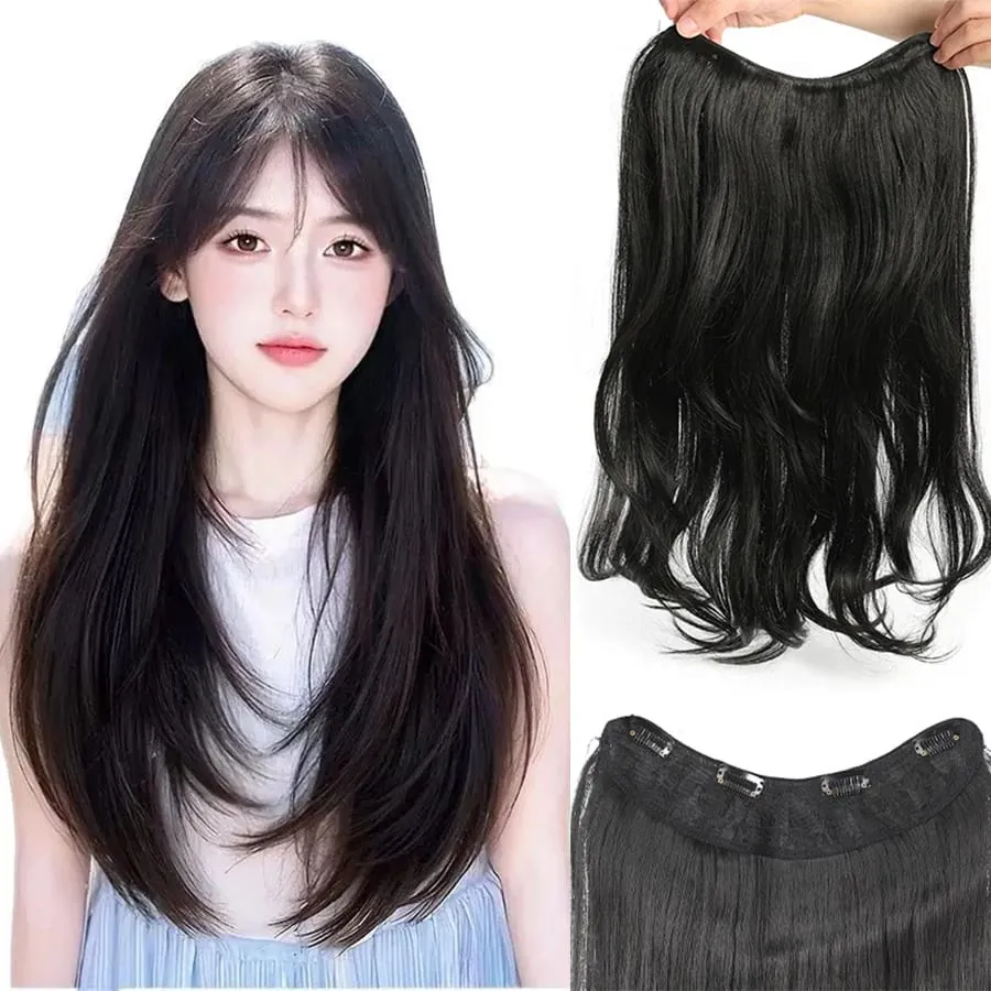 Synthetic Traceless Invisible U-shaped Long Curly Hair With Inner Buckle Extension Wig For Girl Daily Party Christmas Halloween — image 3