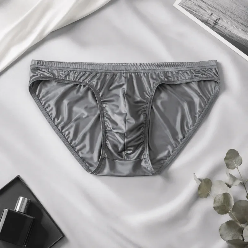 Cool Smooth Men's Underwear Low Waist Bulge Pouch Ice Silk Briefs Lingerie Breathable Satin Silk Panties Daily Routine — image 7