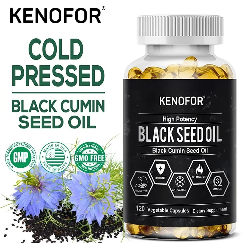 Black Seed Oil 500 Mg - Cold Pressed Nigella Sativa Capsules - Non-GMO Gluten Free for Overall Health Support