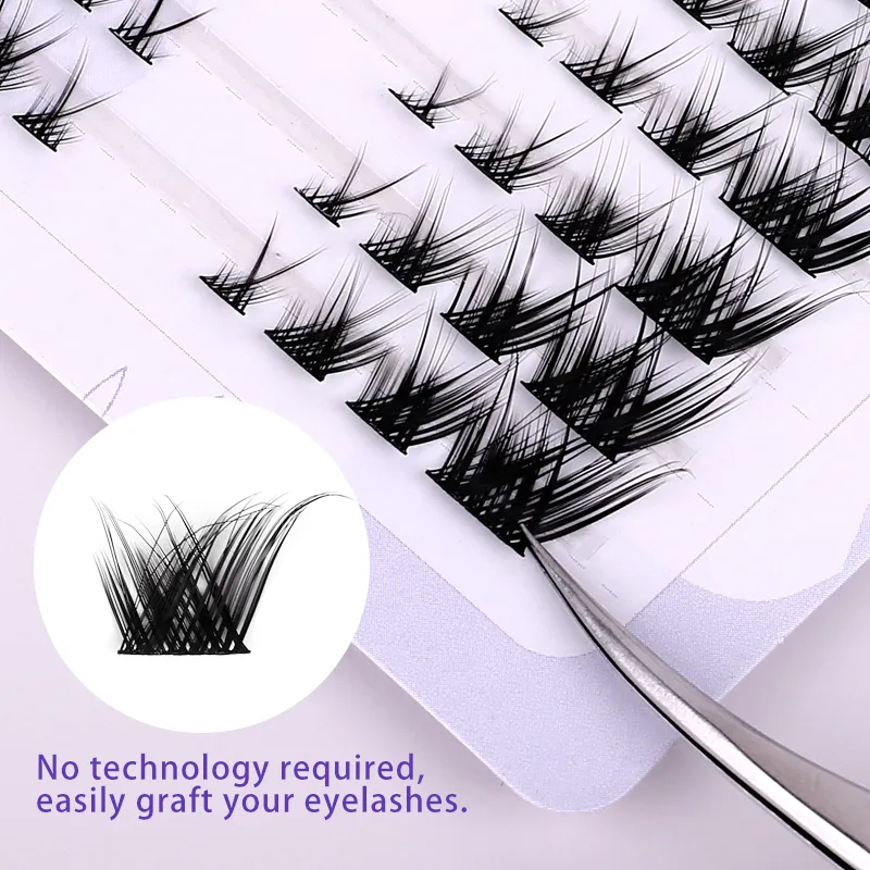 Fox Eye Fairy Lashes 10 Rows Segmental Cluster Invisible Band 3D Cat Eye Little Devil Natural Lash Extensions