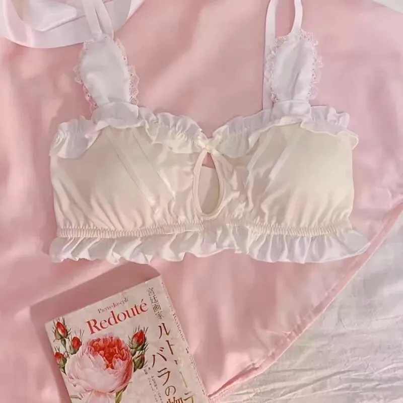 Japanese soft girl cute girl rabbit ears underwear small chest flat chest thin without steel ring triangle cup bra set 32-38AB
