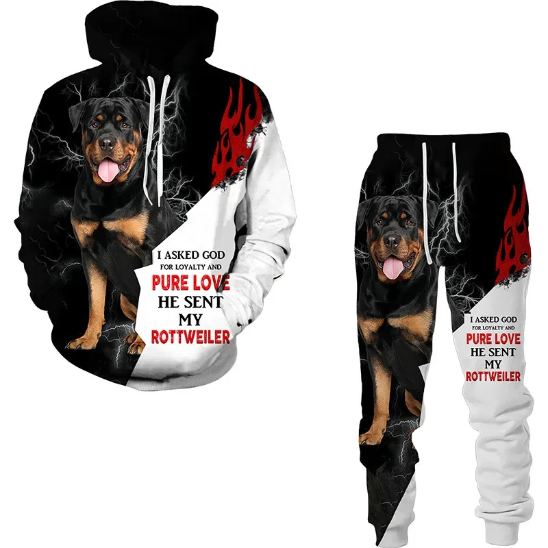 Funny Dog Animal 3D Printed Hoodie Suit Men Autumn Casual Sweatshirts Sweatpants Fashion Two Piece Tracksuit Set Men's Clothing