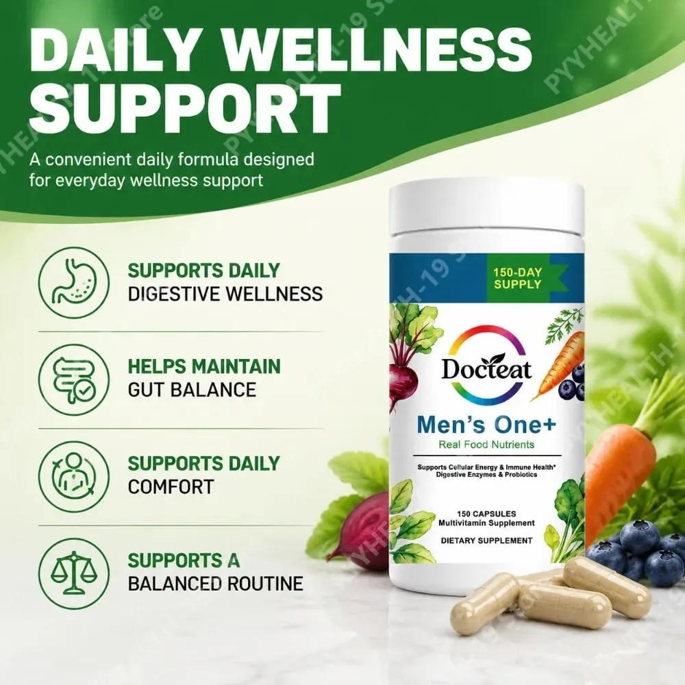 Docteat Men's One+ Real Food Nutrients Capsules with Vitamins & Minerals for Energy Immune & Digestive Support Men 150 Capsules