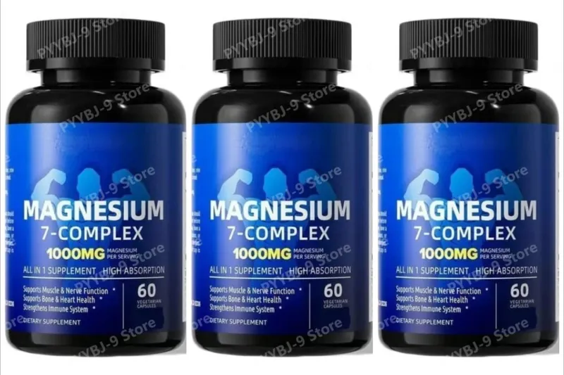 Komplexní doplněk hořčíku 7 s glycinát citrát malát chelát zinek vitamín D3 B6 pro úlevu svalů při spánku 60 tobolek