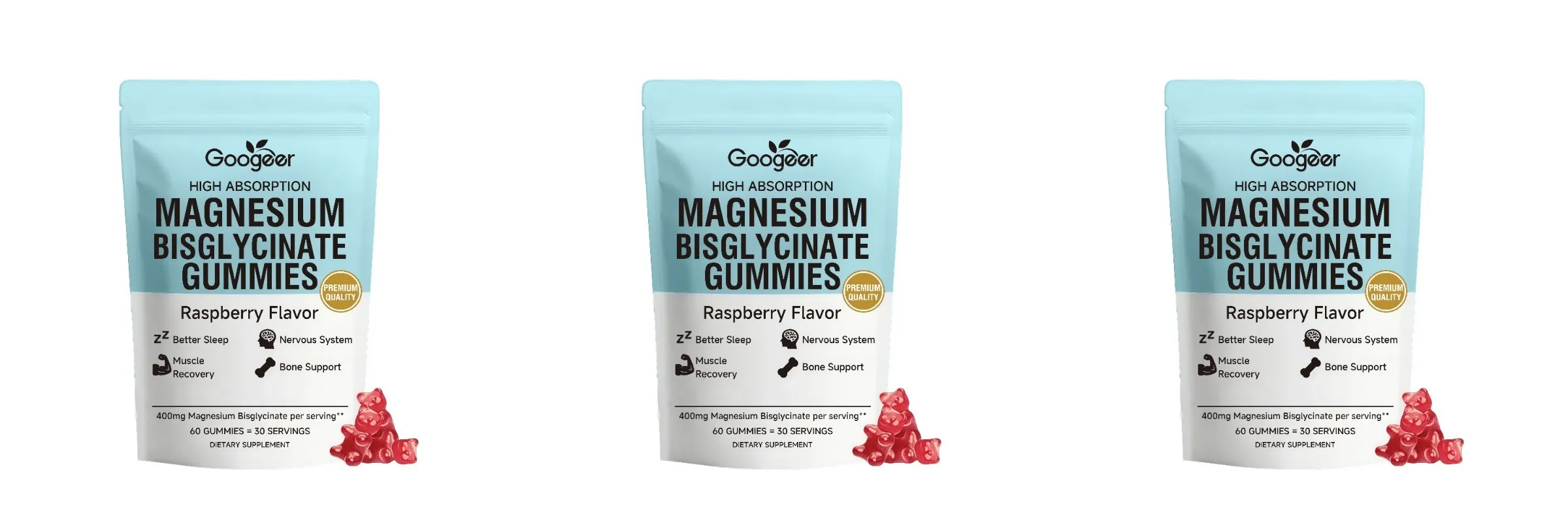Magnesium Bisglycinate Gummies Raspberry Flavor 400mg Magnesium Vitamin D3 Zinc High Absorption 60 Count Daily Supplement
