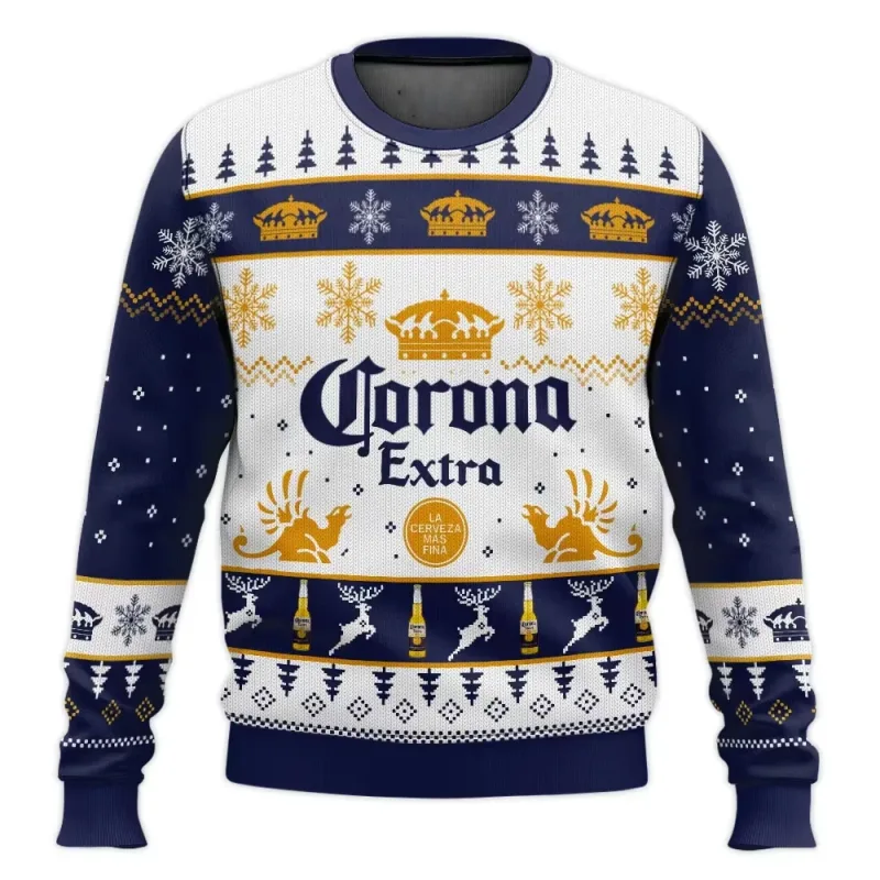 Suéter feio de cerveja Corona Natal cerveja feliz bebendo presente de Natal masculino e feminino plus size suéter elegante