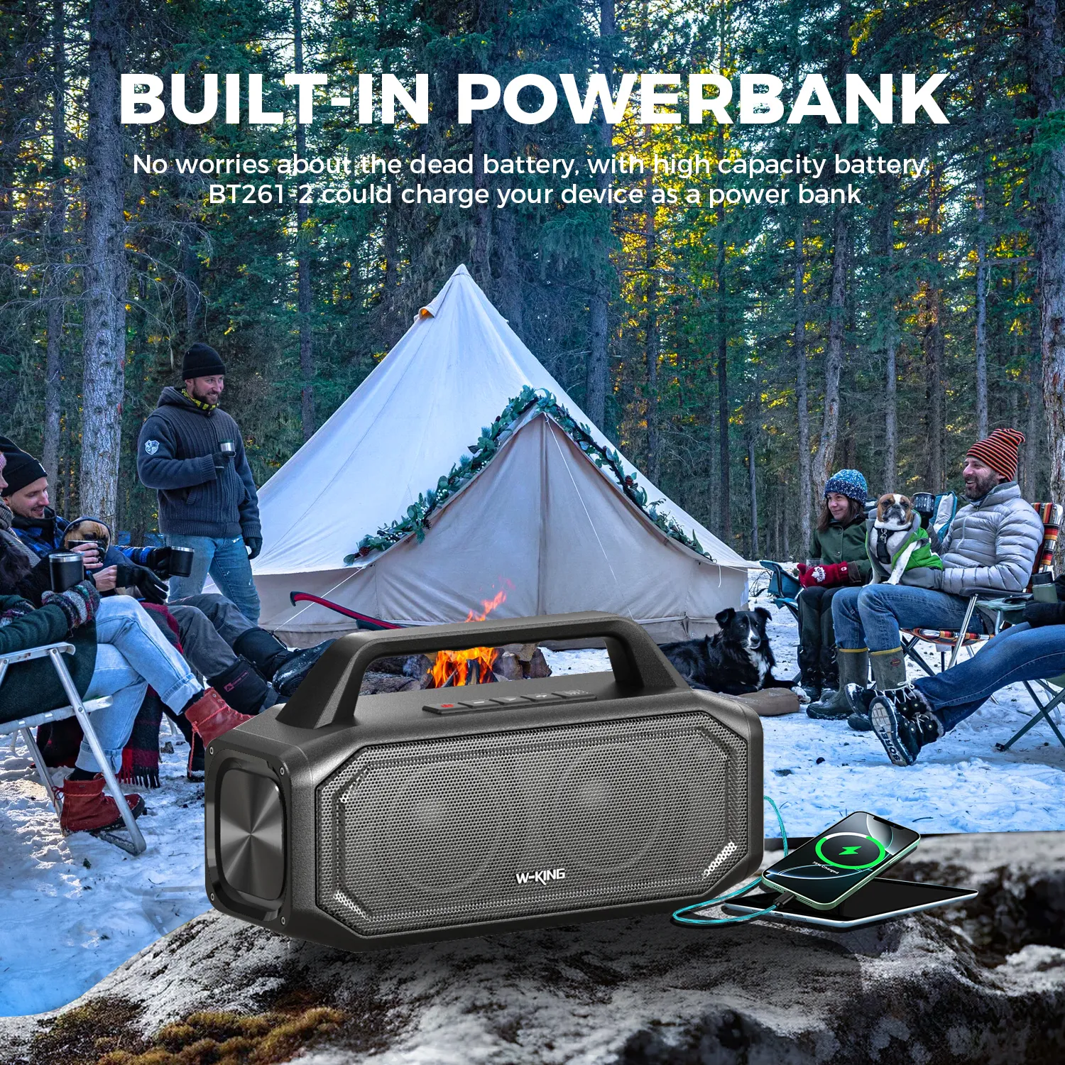 BT261-2 Portable Bluetooth 80W Wireless Speaker IPX6 Waterproof Loud with Bass Boost Stereo Pairing Reverse Charging