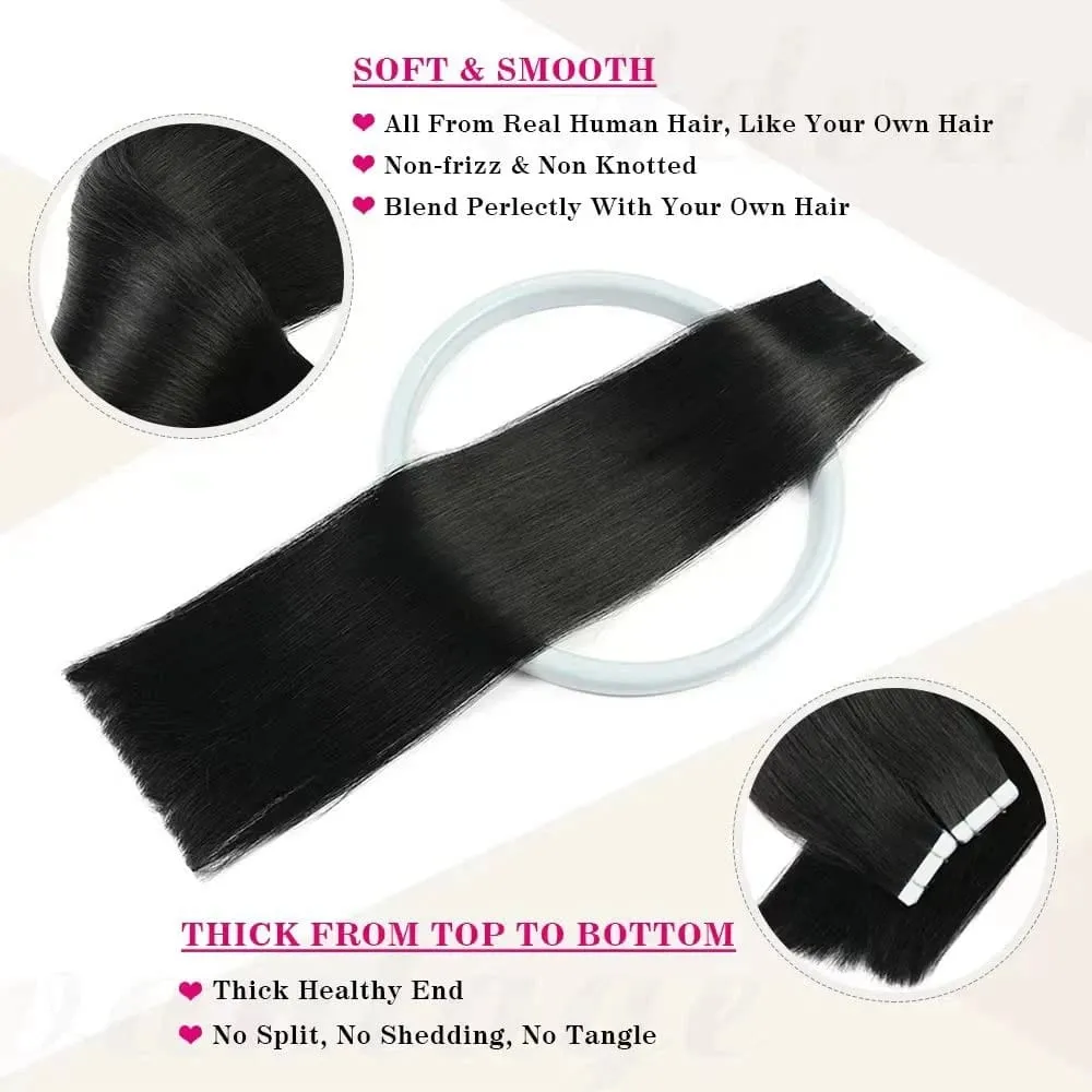 Tape In Hair Extensions Human Hair Natural Black Real Human Hair 20Pcs 50G/Pack Straight Seamless Skin Weft Tape Hair Extensions — image 4