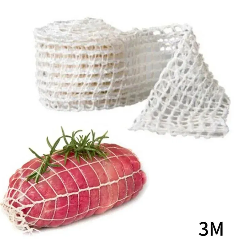 3/5/10/50 Meters Cotton Meat Net Elastic Smoked Meat Poultry Ham Netting Butcher 16 Holes Woven Packaging Net Cooking Tools