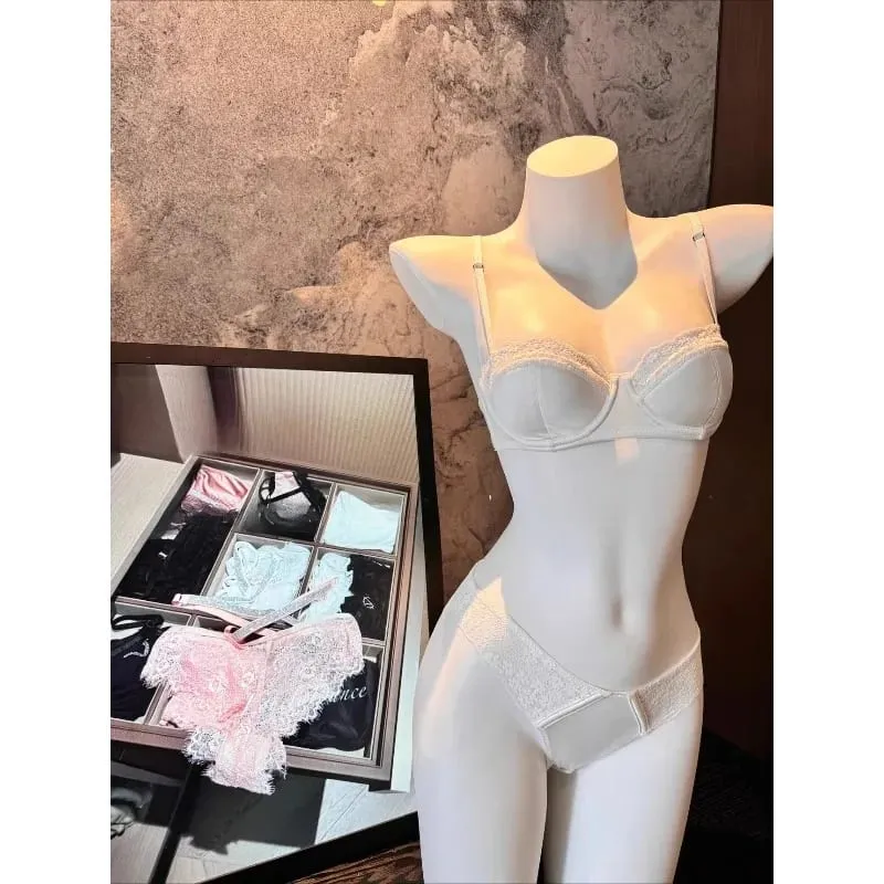 Sexy French Lace Gathered Cup Bra Set Semi Cup Design For Petite Women Lightweight Breathable Comfort Lingerie Set Sizes 32-38 — image 6