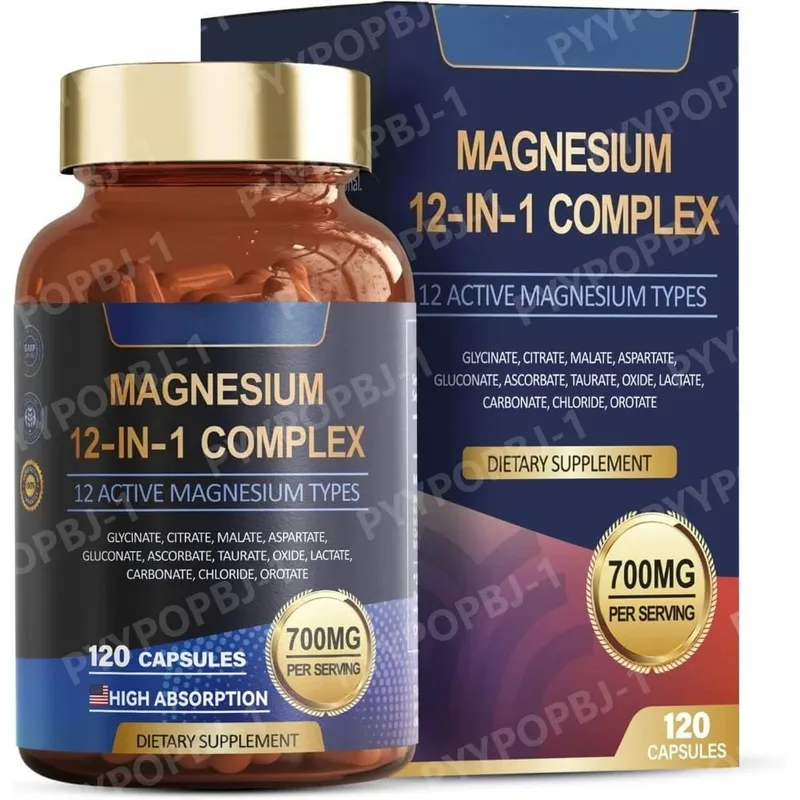 Complexe de magnésium 700 mg Supplément de magnésium 12 en 1 avec glycinate citrate oxyde de malate taurate aspartate orotate de magnésium