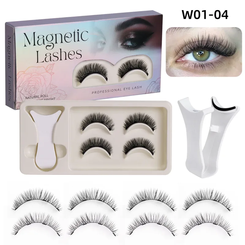 2Pairs Magnetic Eyelashes 3D Natural False Eyelash Reusable Easy Wear Eye Makeup Set Gluee-free Lashes