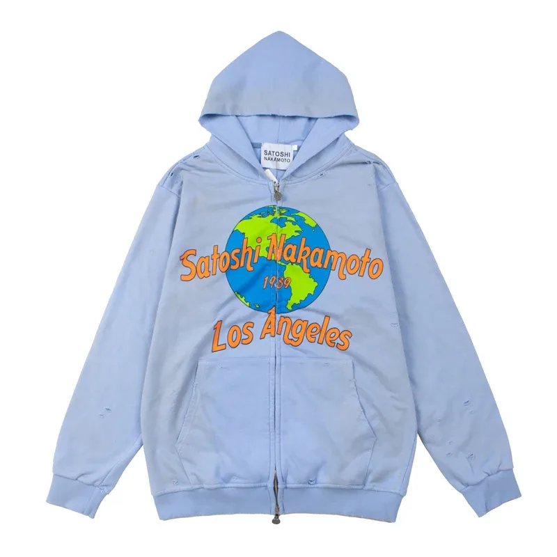 Street Casual SATOSHI Hoodies Pullover Embossed Pattern Embroidery Turtle Shell Design Washed Hooded Men Women Loose Sweatshirts