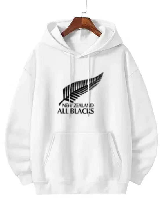 2026 Men's Oversized Polyester Hoodie with New Zealand All Blacks Feather Graphic Print Trendy Printed Large Size Sweatshirt — image 3