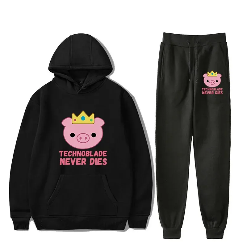 Harajuku Comfortable technoblade Print Sweatshirt Sweatpants Suit Men/Women Hoodies+ Trousers Suit Cute 2 Piece Set Clothes