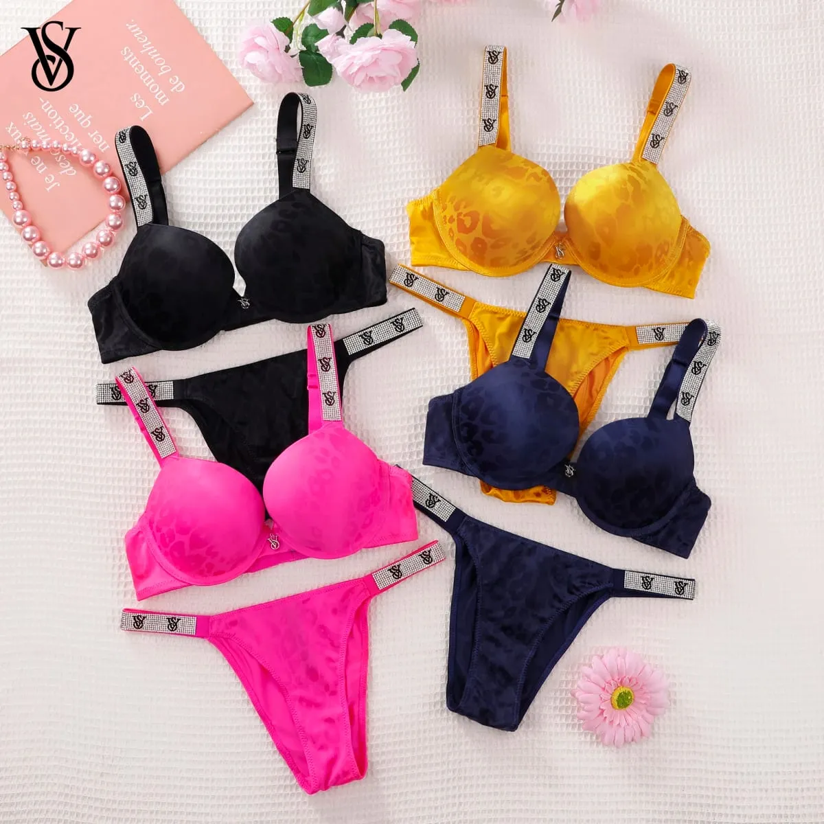 Victoria Secret Bombshell Push Up Bra Panty Set Women Lace Mesh Sexy Lingerie Sleepwear Pajama Suit Comfort Soft Airy